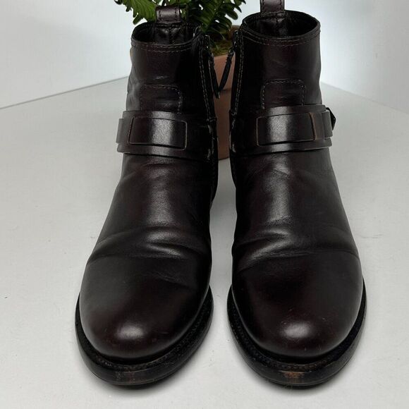 Tory Burch Colton Flat Leather Bootie Dark Brown logo Size 6 - Picture 3 of 15
